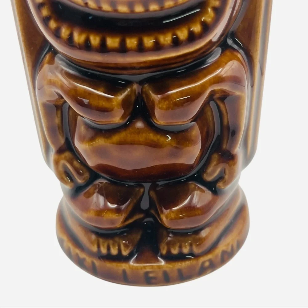Vintage Tiki Leilani 1960s Hawaii Tiki Tumbler Mug Vase Cup Brown 5”